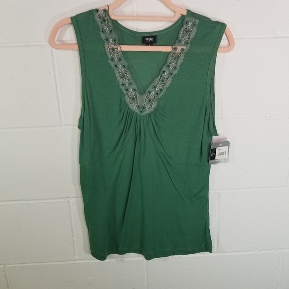 Vtg 90s y2k grunge green beaded sleeveless top new - Picture 2 of 8